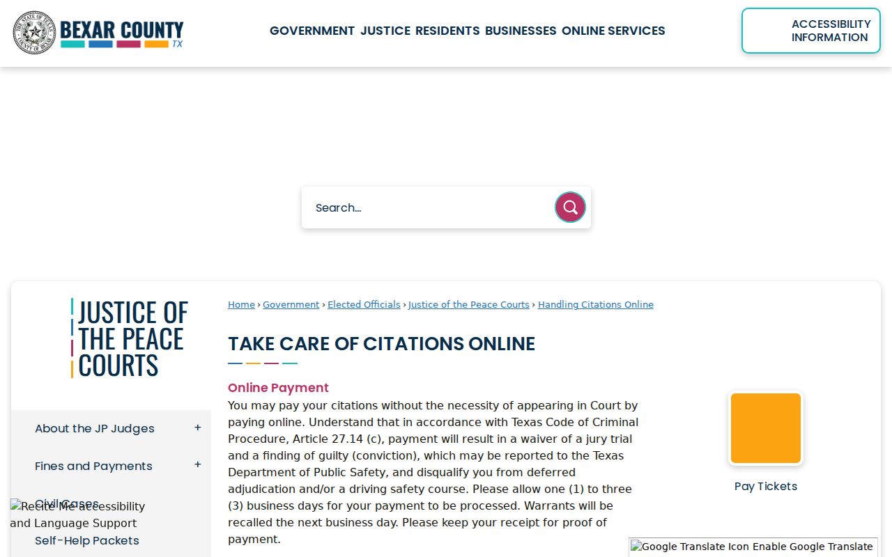 Bexar County traffic warrant records, citation resolution options