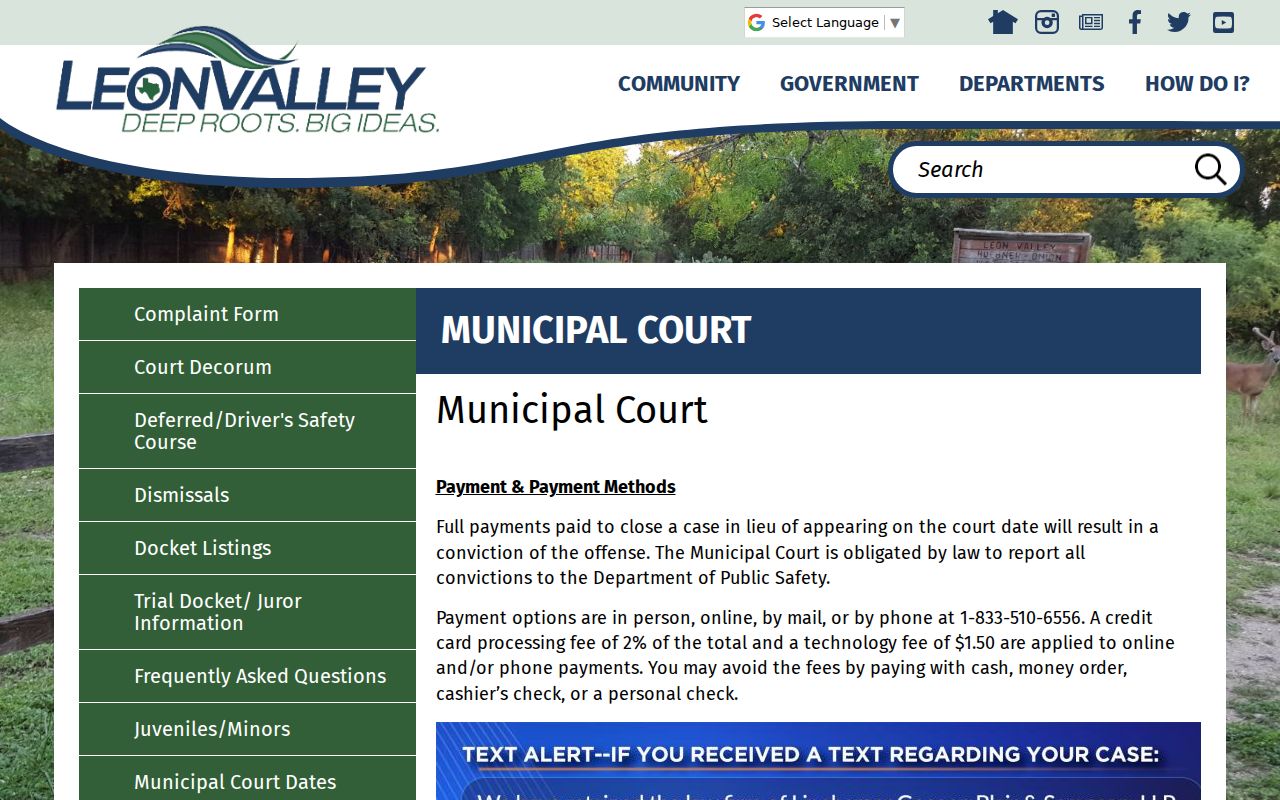 Bexar County Leon Valley warrant records, Municipal Court notice and clerk information