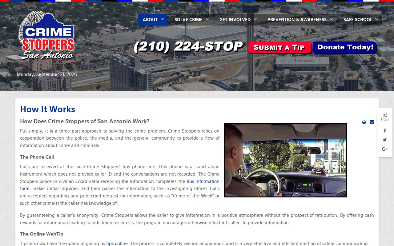 Bexar County most wanted tip program, Crime Stoppers reporting steps