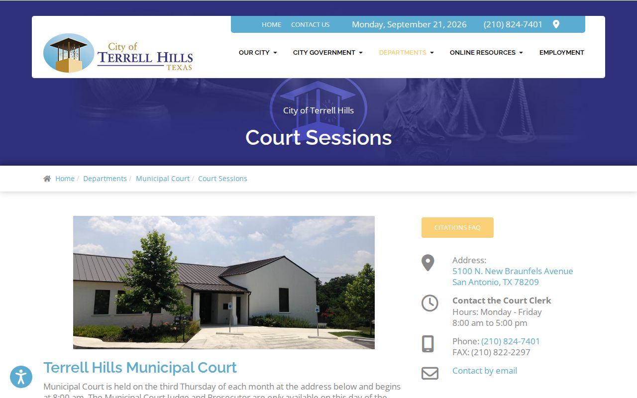 Bexar County Terrell Hills warrant records, municipal court session schedule