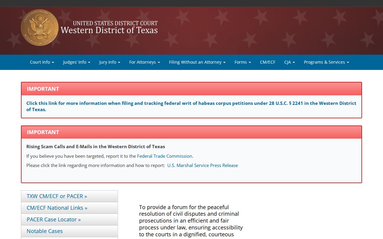 Bexar County arrest warrant records, Western District of Texas federal court